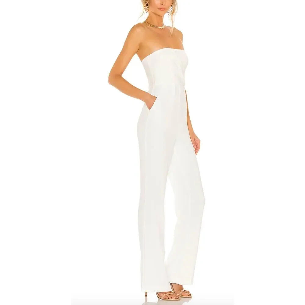 NBD White Strapless Jumpsuit SMALL Wide Leg Bustier Cocktail Designer $238 NEW - Picture 2 of 8